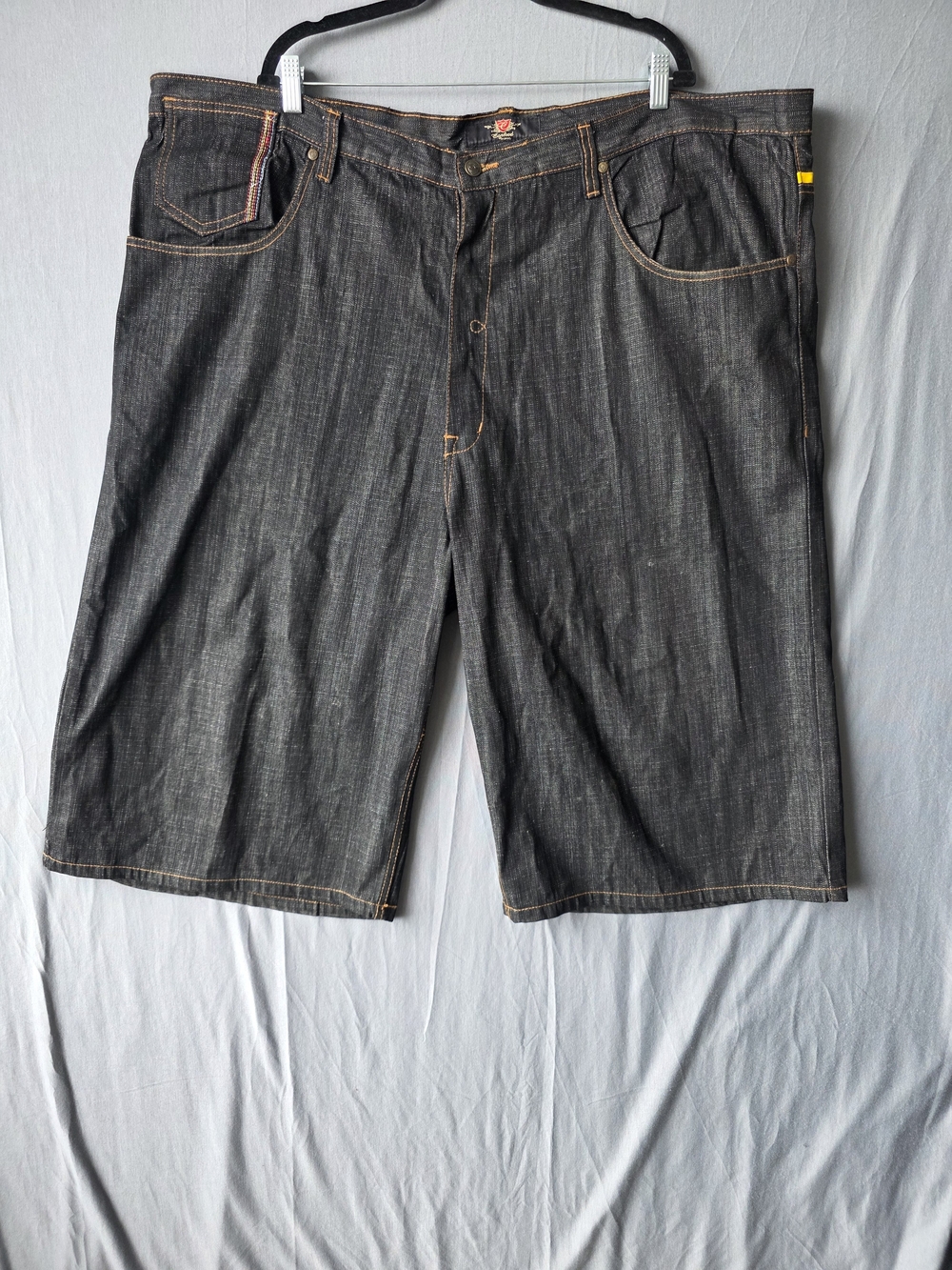 Corked Jeans Denim Shorts Men's 48 Y2K Big & Tall Dark Wash Embroidered Pockets